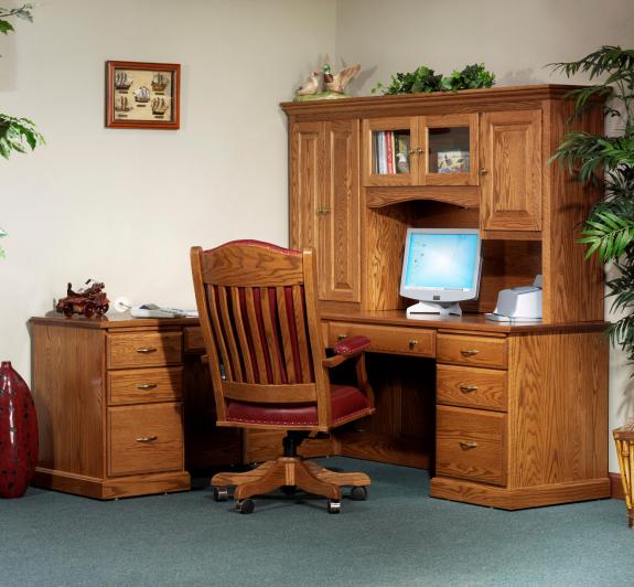 wooden l shaped desk with hutch