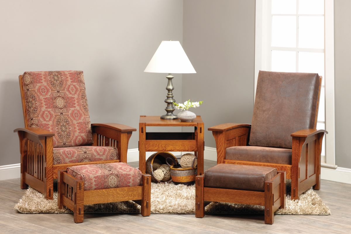 arts and crafts morris mission chairs with ottoman